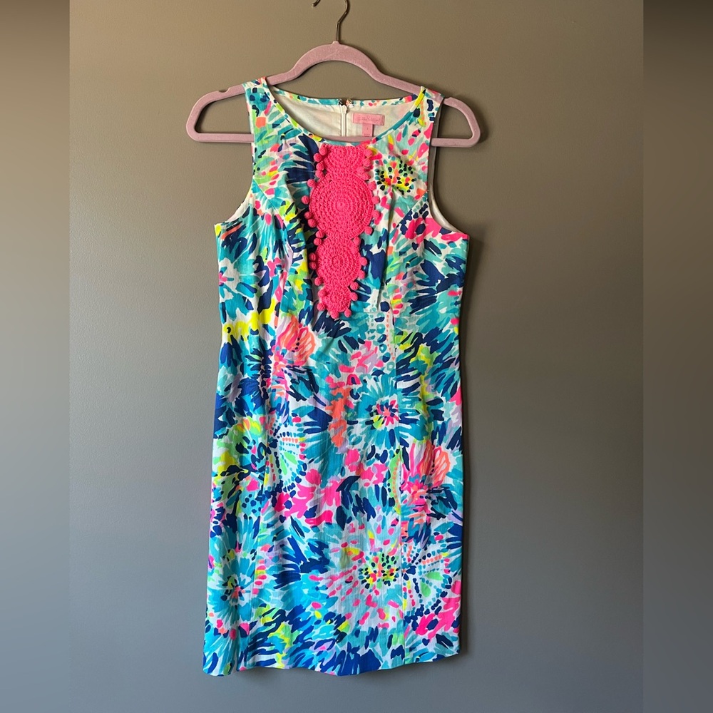 Lilly Pulitzer Pink and Blue Halter Sheath Dress